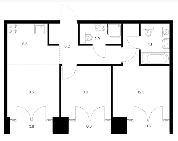 2-комнатная квартира 52.5 м², 8/9 эт., ЖК «Лермонтовский 54»